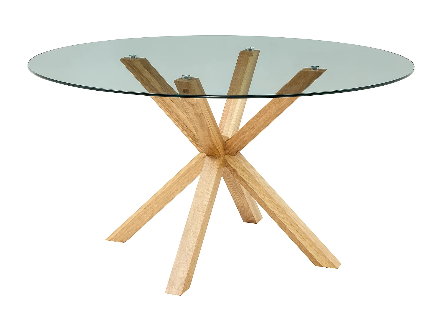 Table à manger ronde 4 couverts en verre trempé et bois de chêne - Transparent - LANIEVO