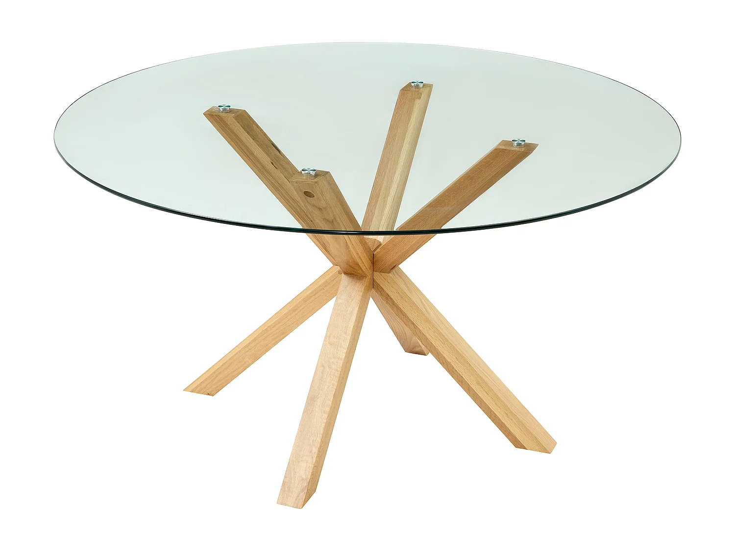 Table à manger ronde 4 couverts en verre trempé et bois de chêne - Transparent - LANIEVO