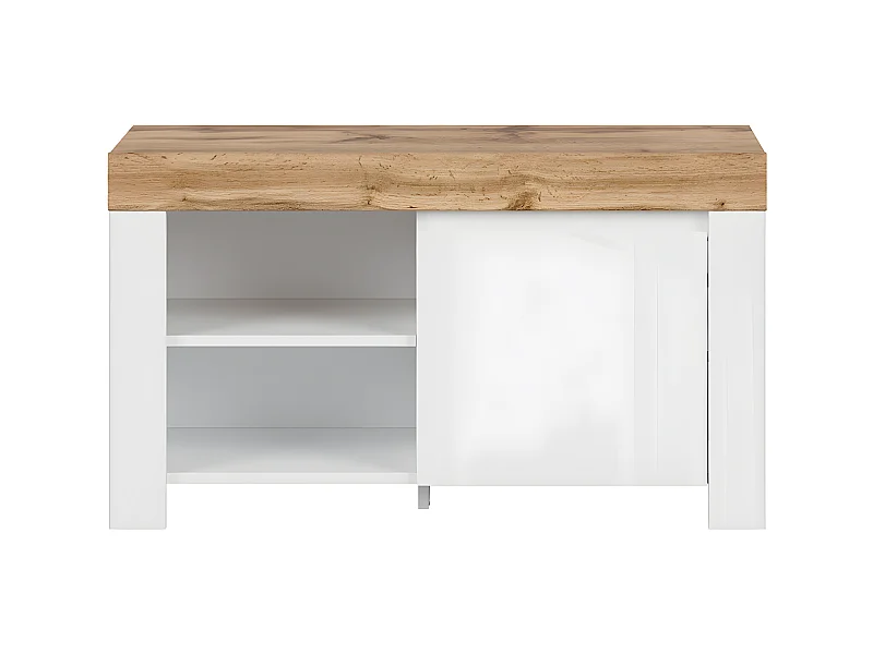 Niedriges Schuhmöbel Hella Weiß und Holz