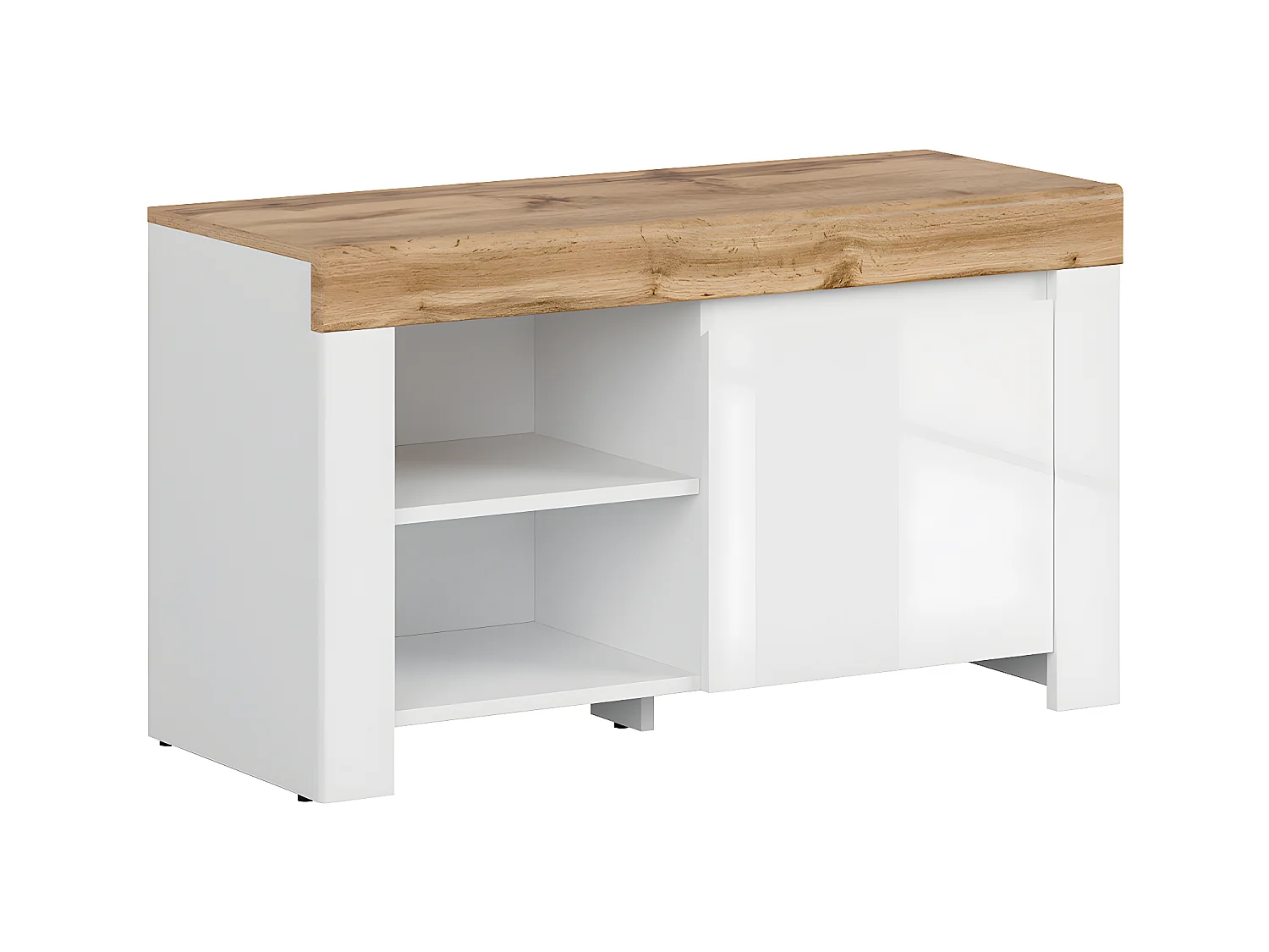 Niedriges Schuhmöbel Hella Weiß und Holz