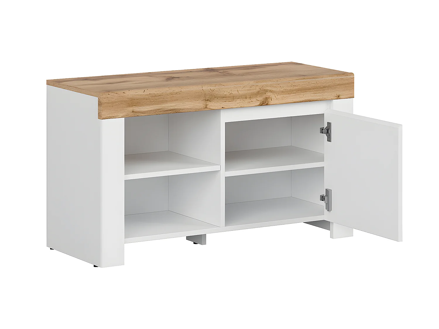 Niedriges Schuhmöbel Hella Weiß und Holz