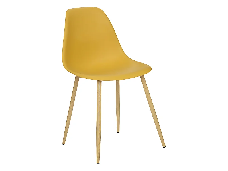 Chaise de table Assise Jaune Ocre et pieds en fer façon Chêne