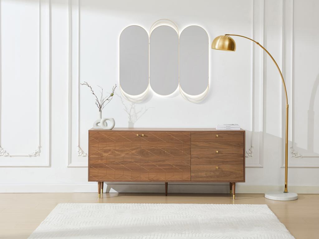 Sideboard mit 2 Türen & 3 Schubladen - Nussbaumfurnier - Holzfarben dunkel günstig online kaufen