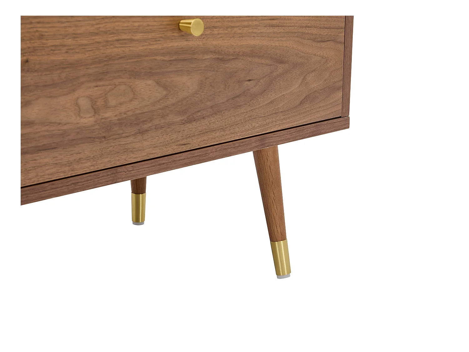 Buffet avec 2 portes et 3 tiroirs placage noyer - Naturel foncé et doré - PARIOMA
