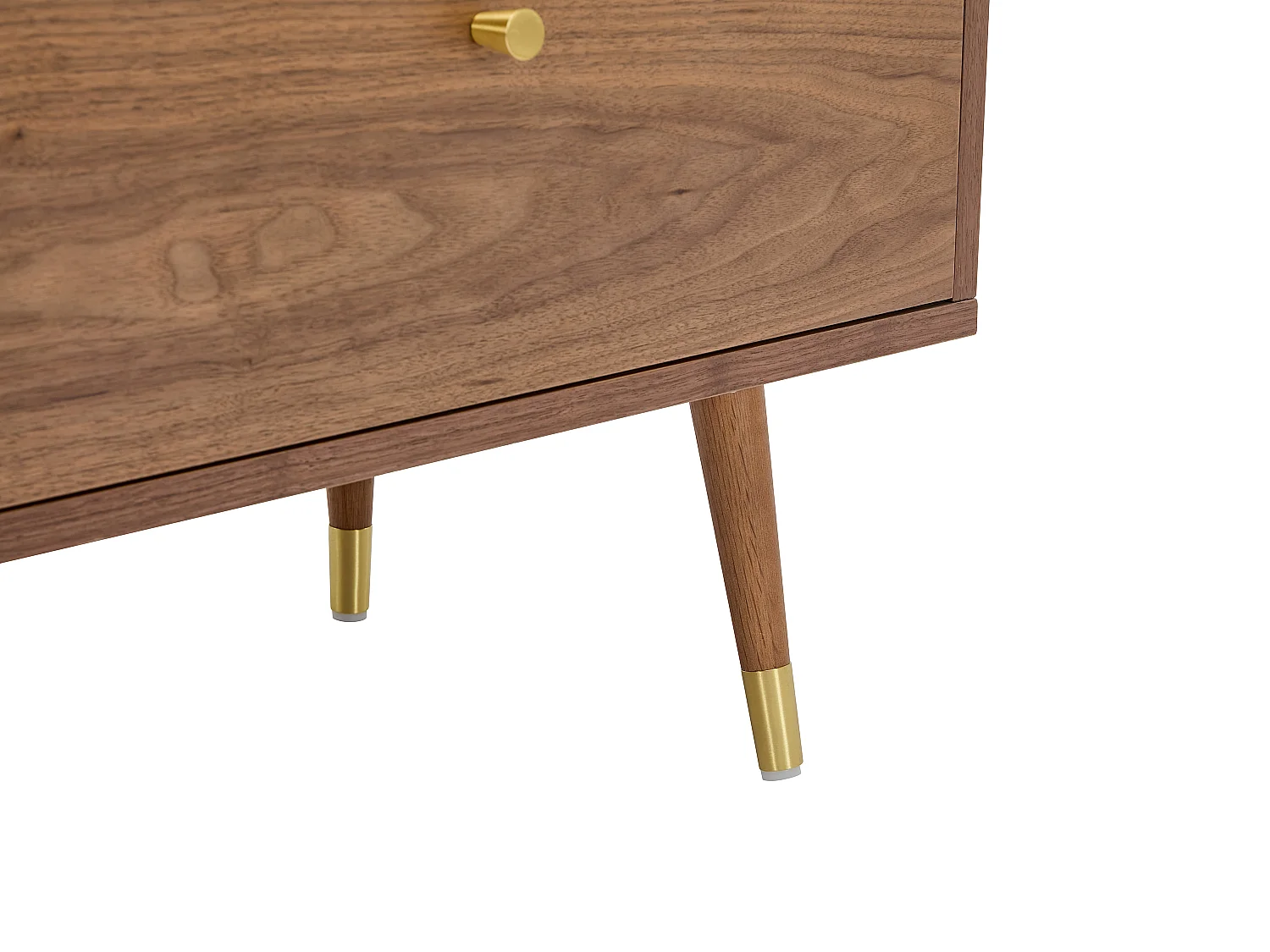 Buffet avec 2 portes et 3 tiroirs placage noyer - Naturel foncé et doré - PARIOMA