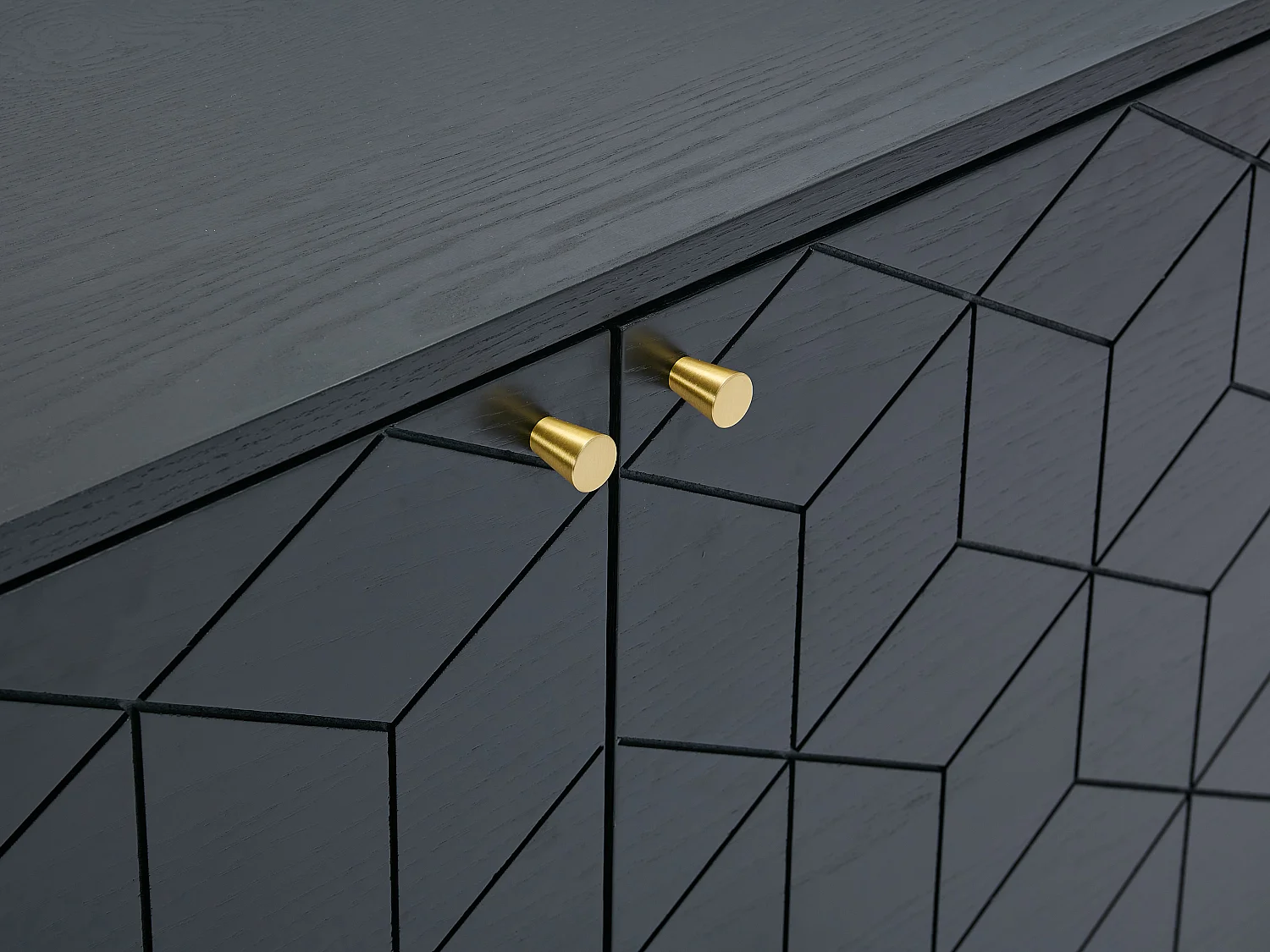 Buffetkast met 2 deurtjes en 3 lades in eikenfineer - Zwart en goudkleurig - PARIOMA