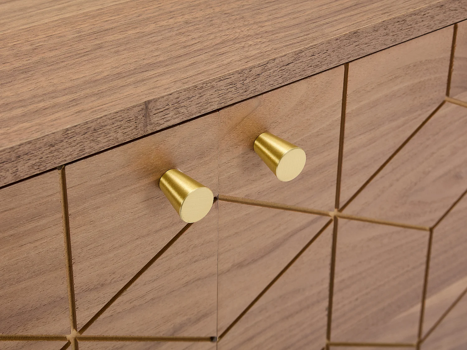 Mobile TV con 2 ante e 2 nicchie placcatura noce Naturale e Dorato  - PARIOMA