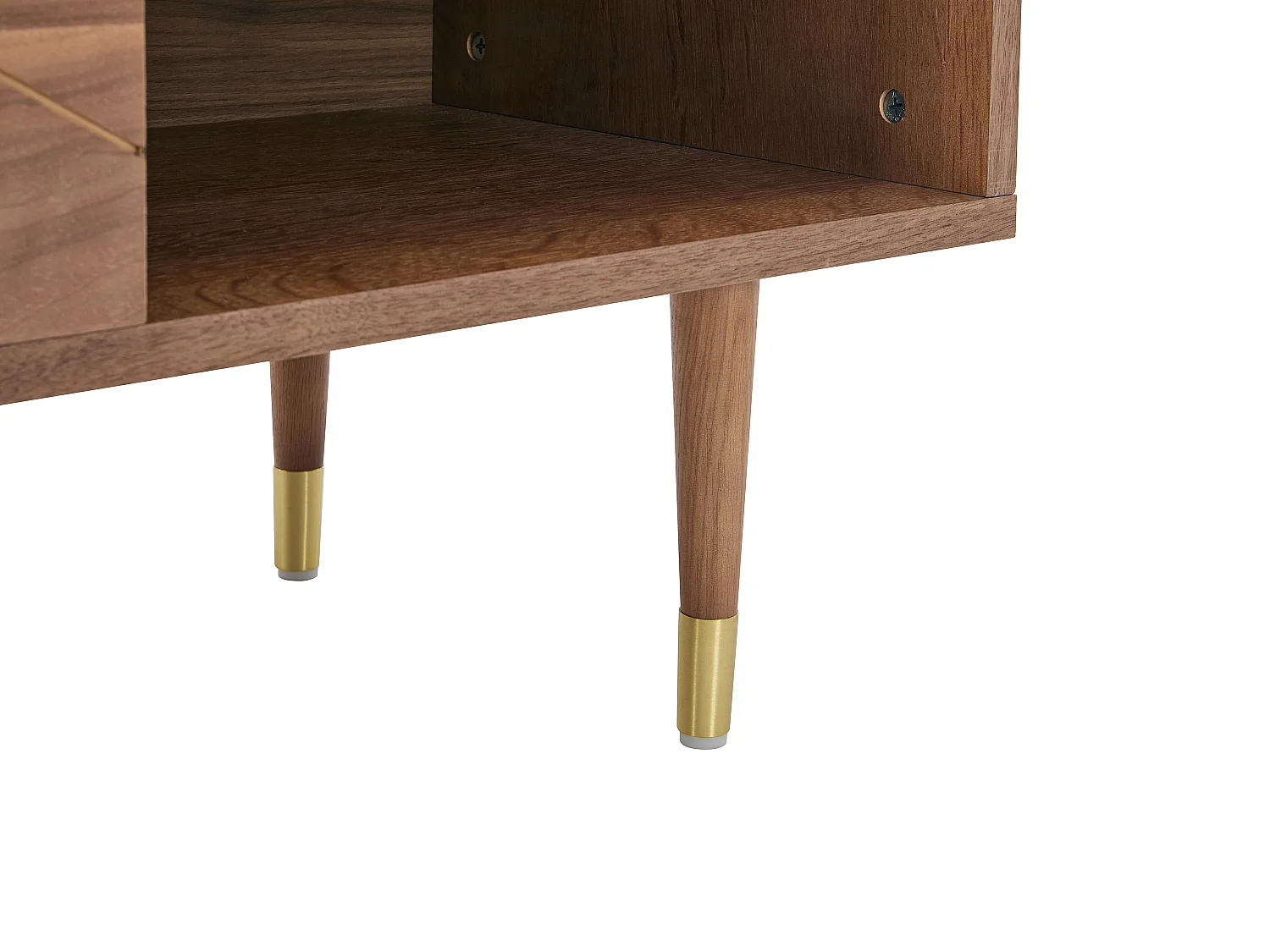 Meuble TV avec 2 portes et 2 niches placage noyer - Naturel et doré - PARIOMA