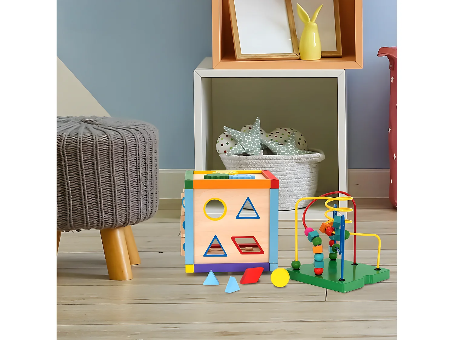 Jouet Éducatif Montessori Cube en Bois 6 Faces Robincool Newton Laberinto 20x20x36 cm avec Boulier Multicolore