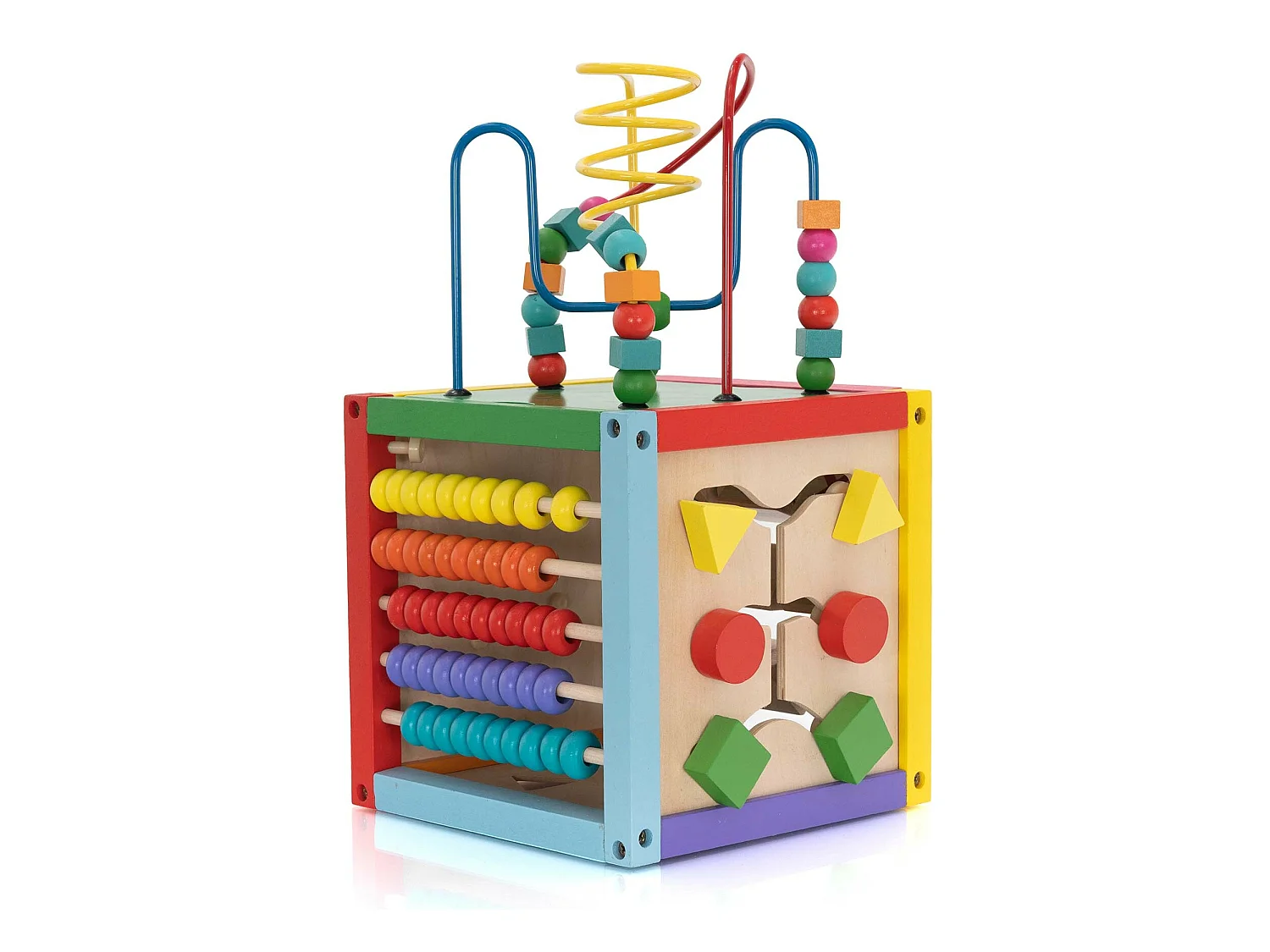 Jouet Éducatif Montessori Cube en Bois 6 Faces Robincool Newton Laberinto 20x20x36 cm avec Boulier Multicolore
