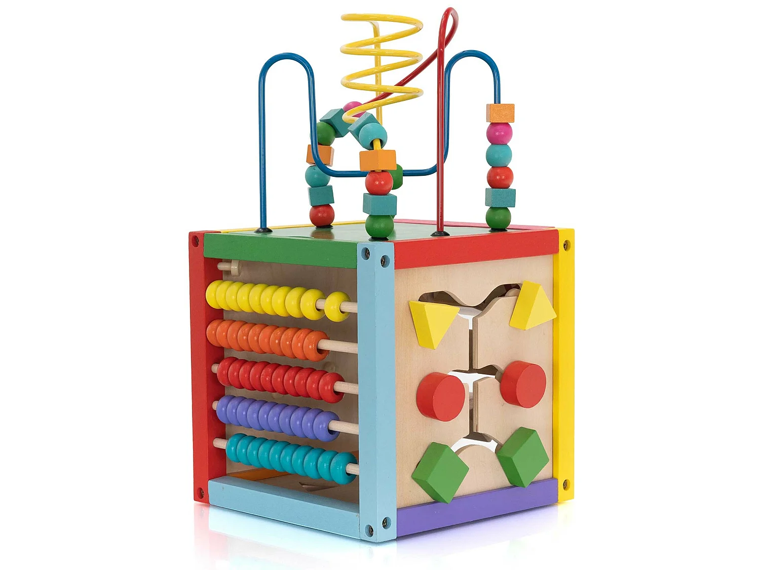 Jouet Éducatif Montessori Cube en Bois 6 Faces Robincool Newton Laberinto 20x20x36 cm avec Boulier Multicolore
