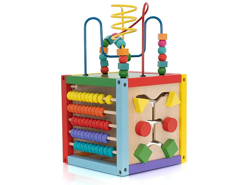 Juguete Educativo Montessori Cubo de Madera 6 Caras Robincool Newton Laberinto 20x20x36 cm con Ábaco Multicolor
