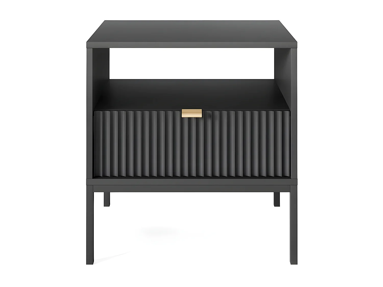 Table de chevet 54x56x39cm avec tiroir Noir facade rainuré table basse NOEMIE