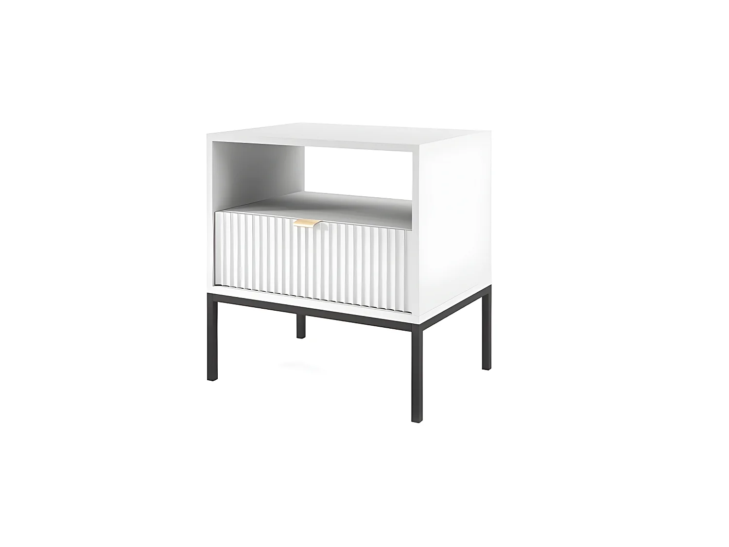 Table de chevet 54x56x39cm avec tiroir blanc  facade rainuré table basse NOEMIE