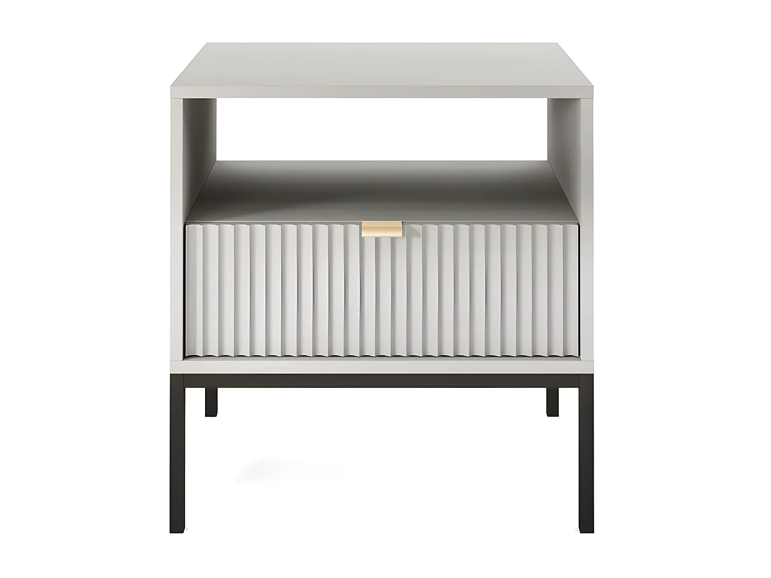 Table de chevet 54x56x39cm avec tiroir gris facade rainuré table basse NOEMIE
