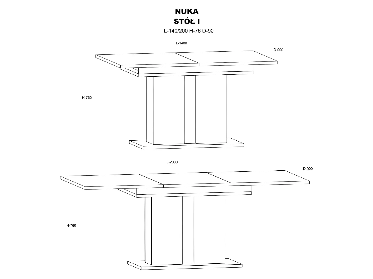 Table à manger Extensible 140(-200)x90cm moderne Salle à manger modèle NUKA
