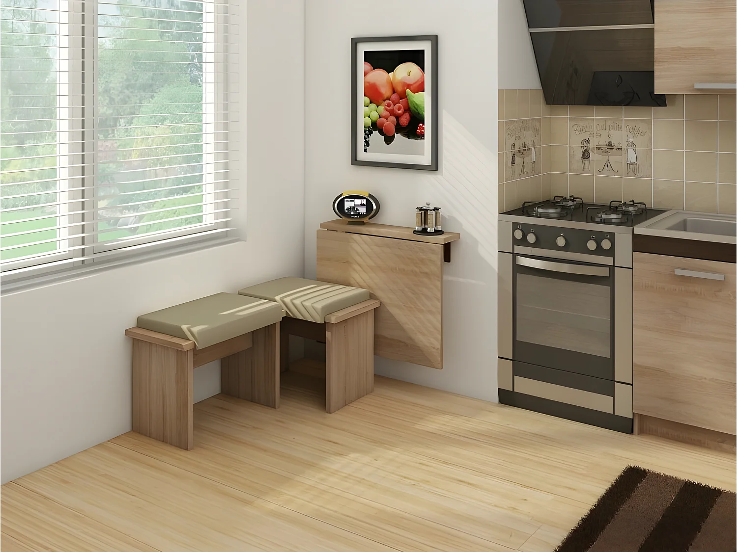 Table murale pliable étagère rabattable 70x70 Aulne Modèle: HOMNI 7 Table pliante