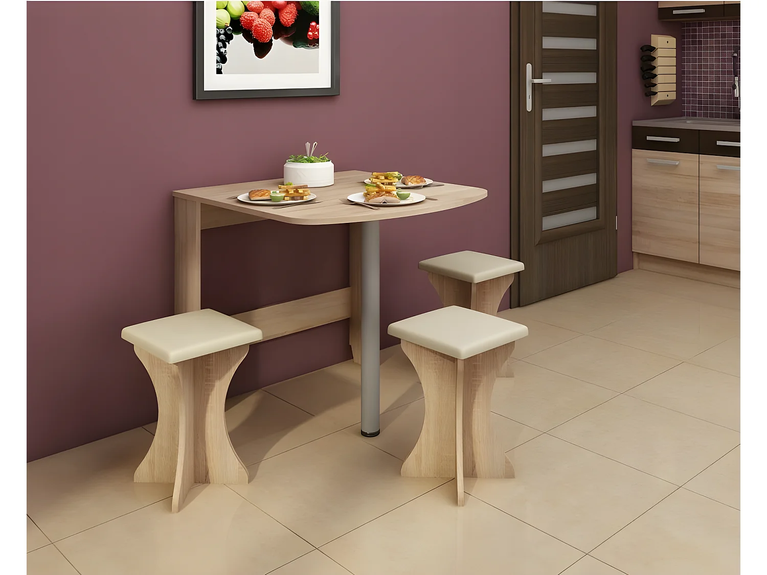 Table à manger semi-ovale pliante Chêne Sonoma 81x80cm modèle:HOMNI 6 Table pliable papillon