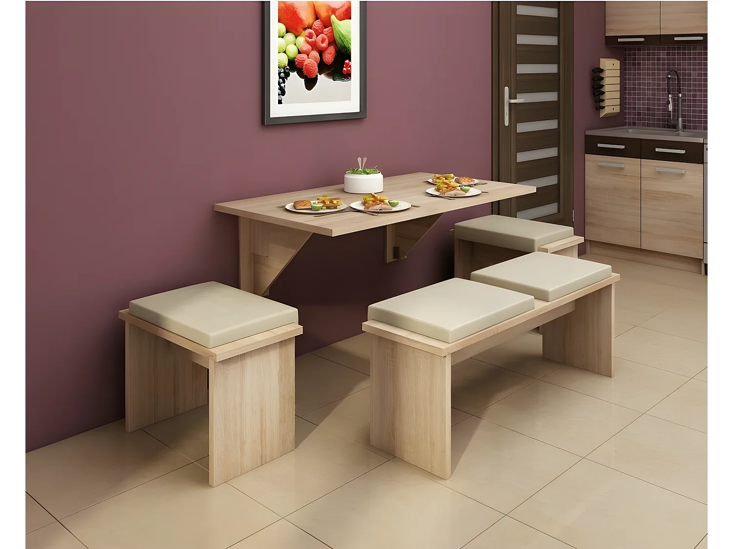 Table murale pliable étagère rabattable 130x70 Chêne Sonoma Modèle: HOMNI 9 Table pliante