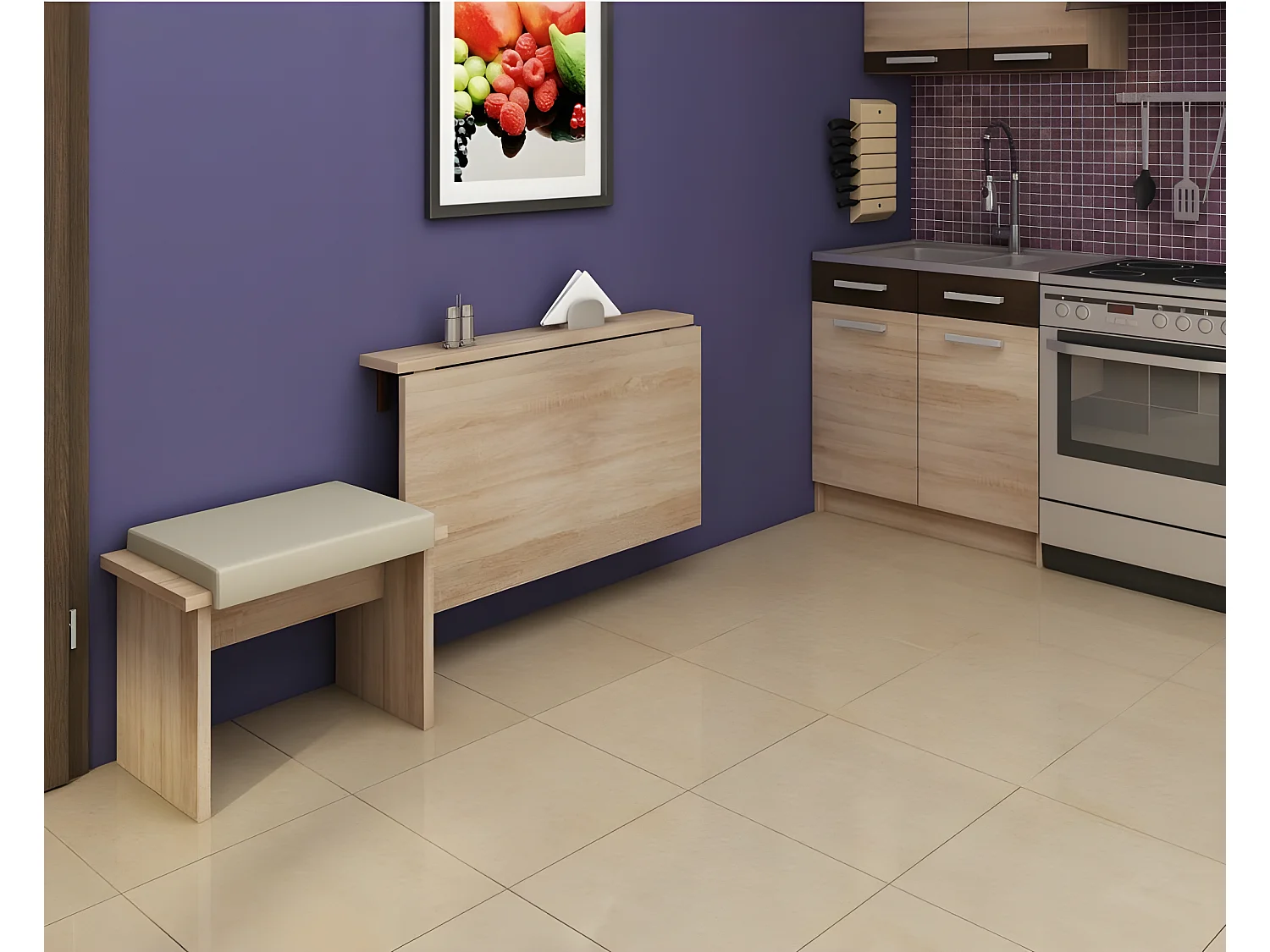 Table murale pliable étagère rabattable 100x70 Aulne Modèle: HOMNI 8 Table pliante