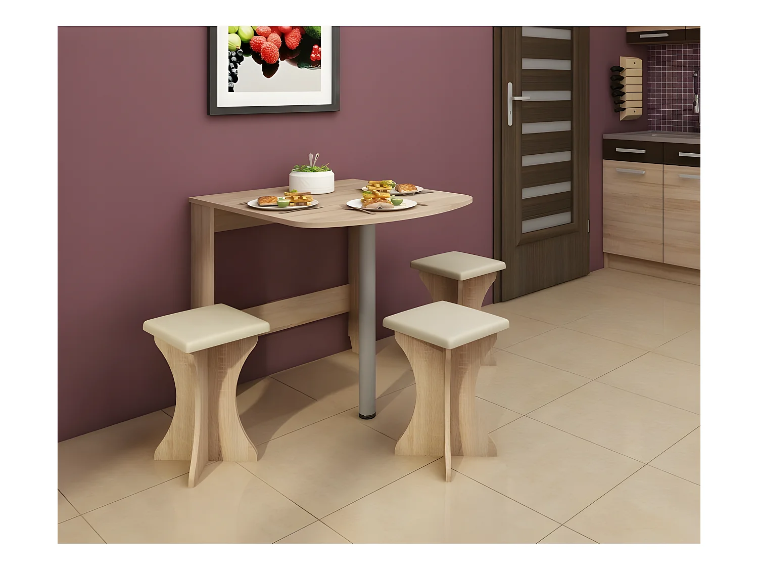 Table à manger semi-ovale pliante Aulne 81x80cm modèle:HOMNI 6 Table pliable papillon
