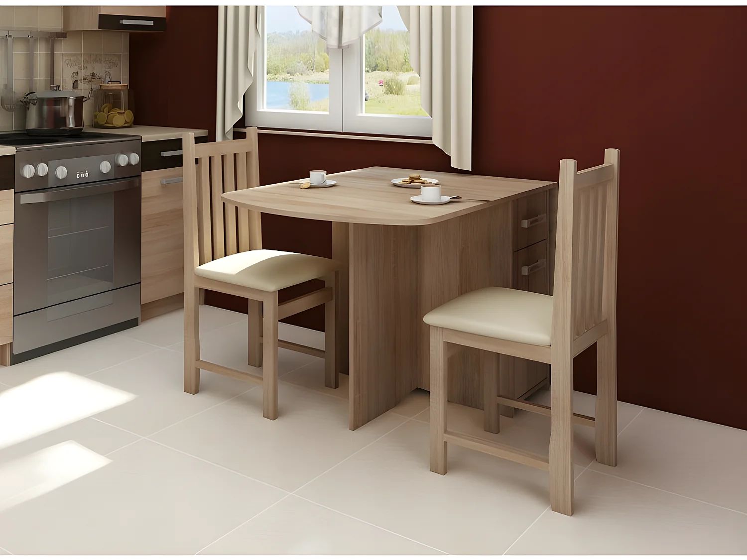 Table à manger ovale pliante avec 2 tiroirs Chêne Sonoma 160x80cm modèle:HOMNI 2 Table pliable