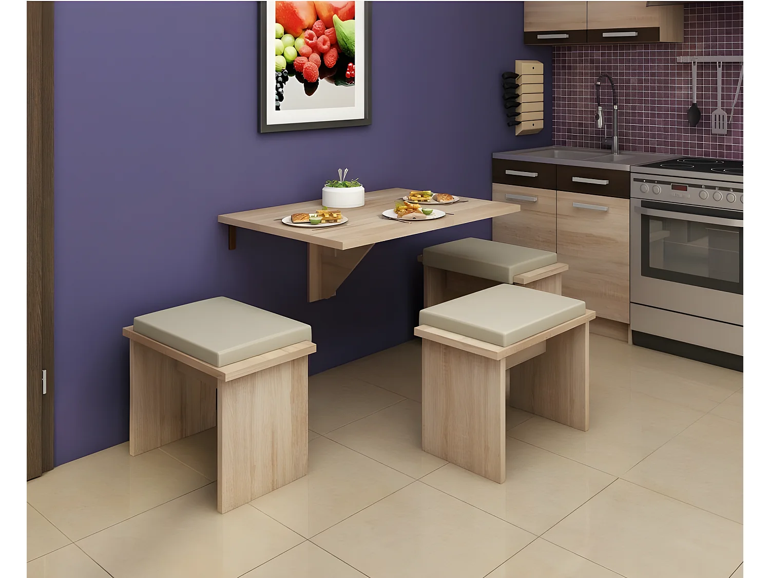 Table murale pliable étagère rabattable 100x70 Chêne Sonoma Modèle: HOMNI 8 Table pliante