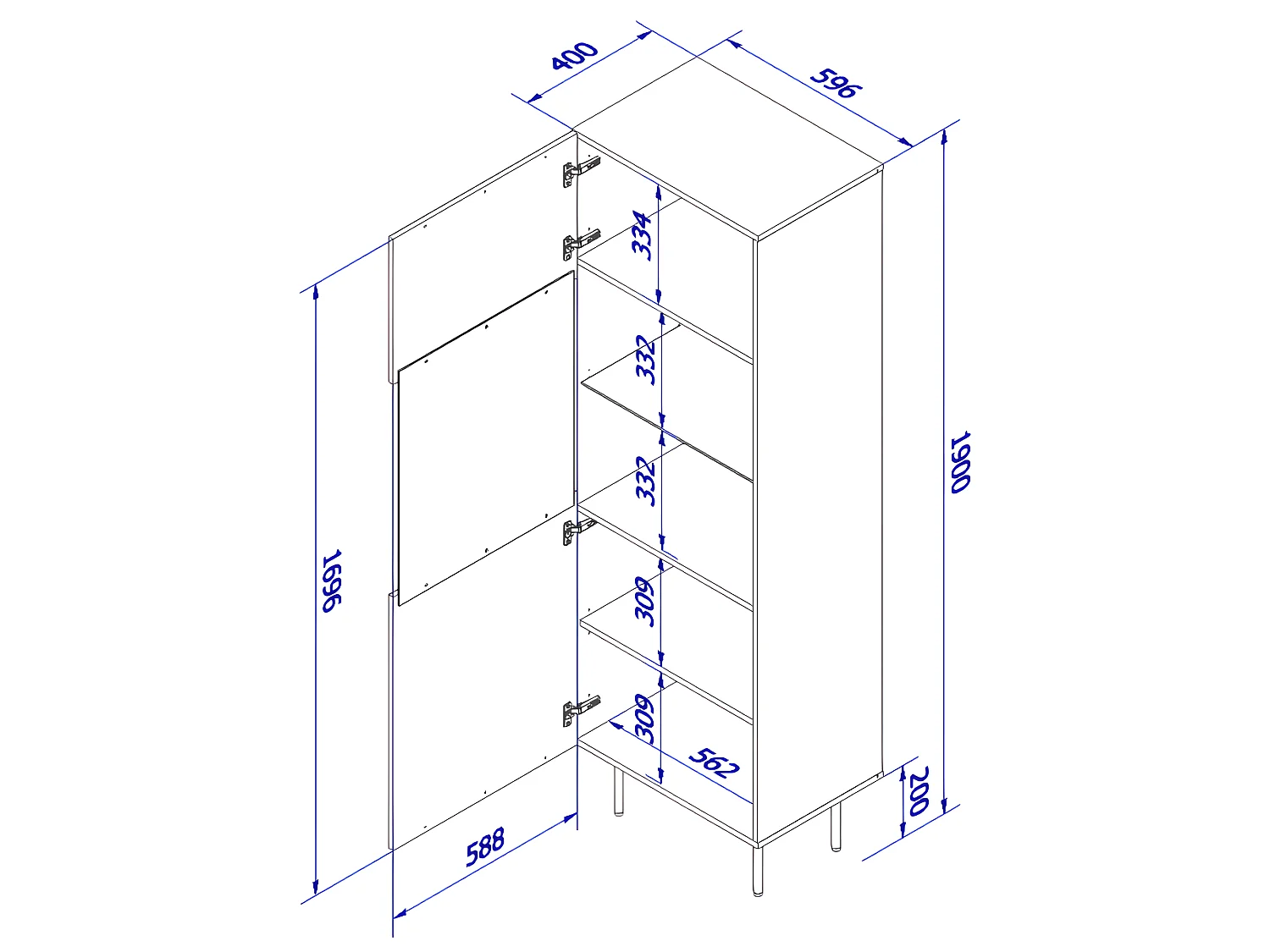 Meuble Vitrine de rangement sur pied 60x190x40 Noir mat/Chêne artisan Modèle PALAZO