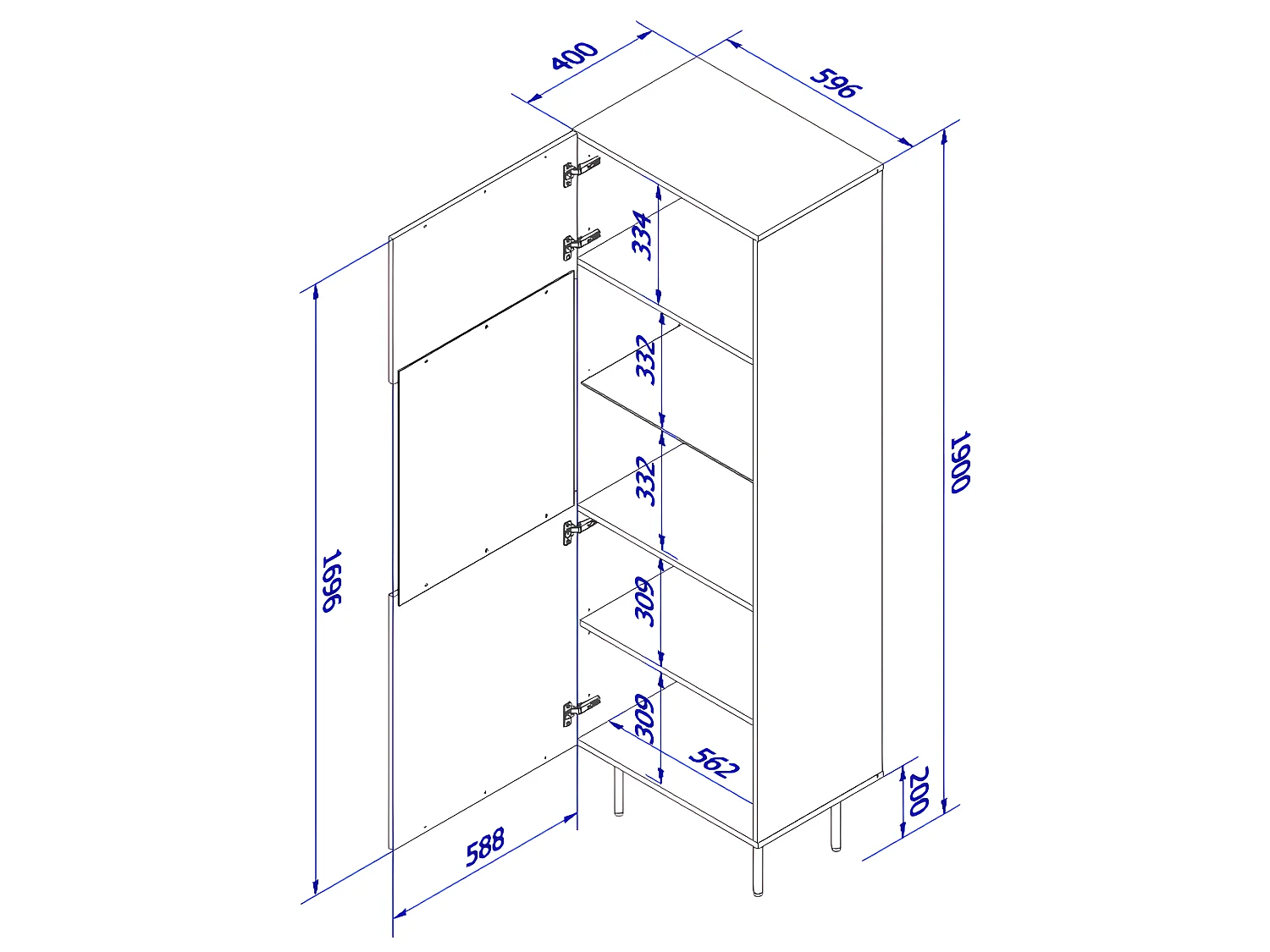 Meuble Vitrine de rangement sur pied 60x190x40 Noir mat/Chêne artisan Modèle PALAZO