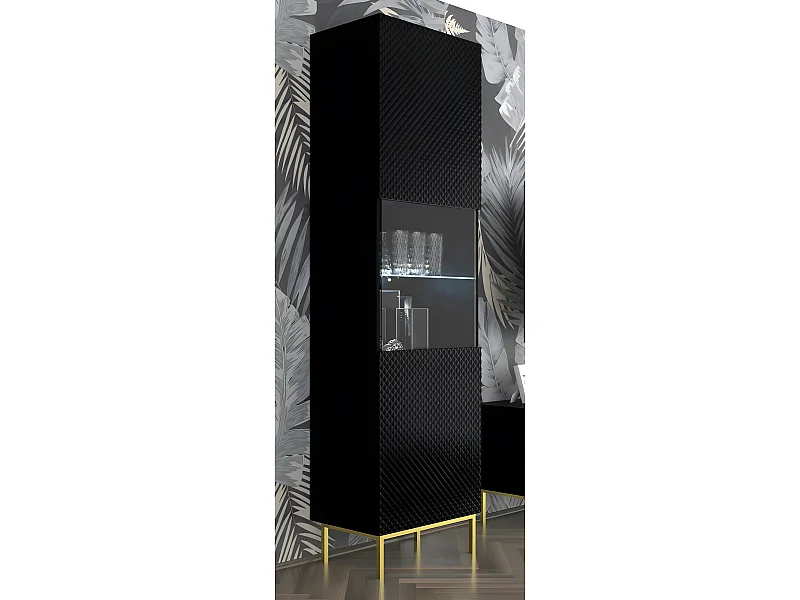 Vitrine avec étagères sur pied Noir mat 60x42x217 RAVI C DIAMANT Pied Cadré or