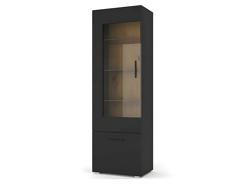 Vitrine de rangement noir mat 190x90x44cm avec porte en verre pour salon Anette