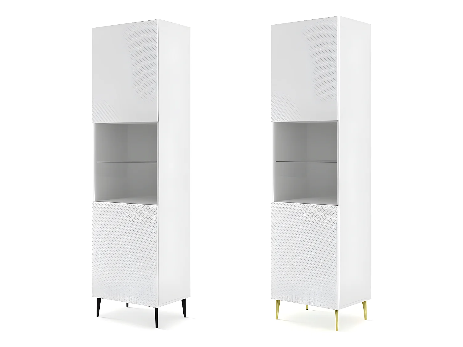 Vitrine avec étagères sur pied Blanc Mat 60x42x217 RAVI C DIAMANT Pied Cadré or