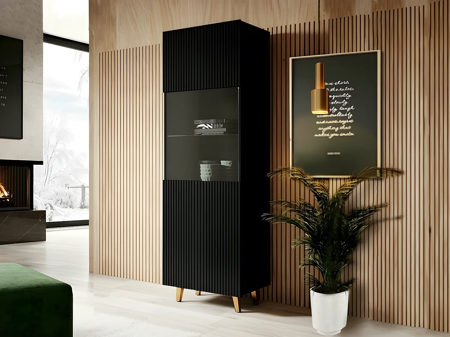 Vitrine PALACE cm avec étagères vitrine, bibliothèque Noir 60x182x40 de haute qualité