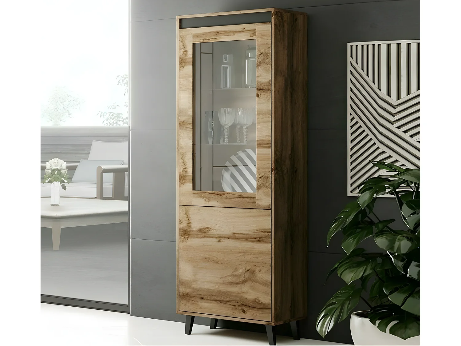 Vitrine NORDIS cm avec étagères vitrine, bibliothèque en chêne wotan de haute qualité