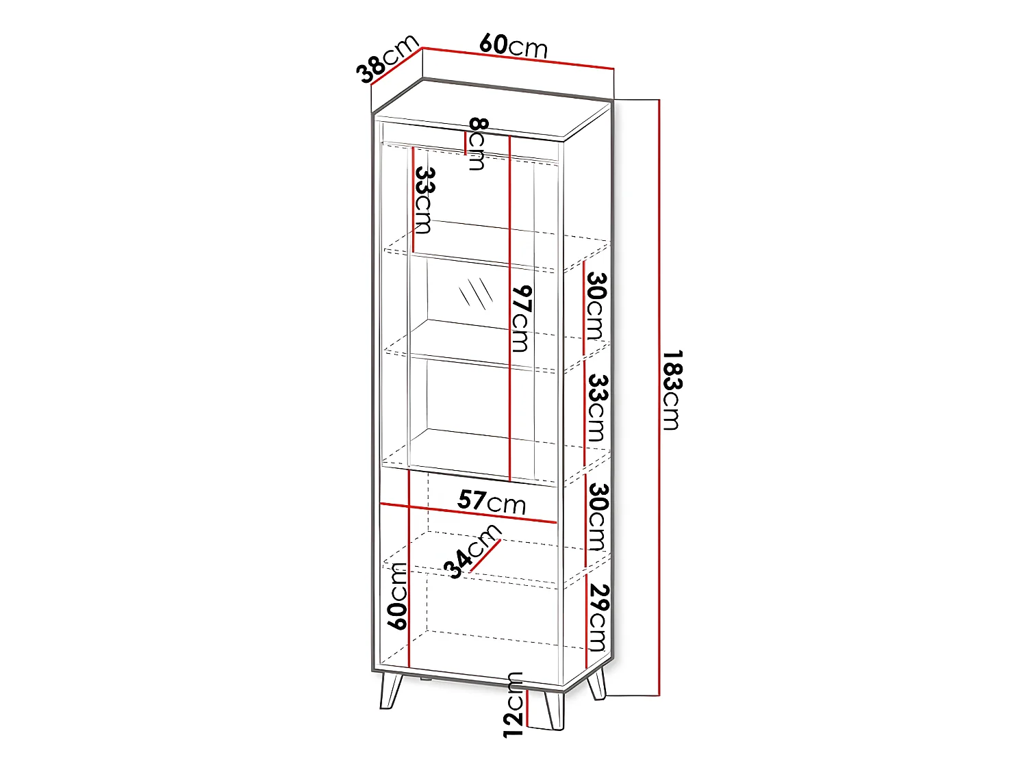 Vitrine NORDIS cm avec étagères vitrine, bibliothèque en chêne wotan de haute qualité
