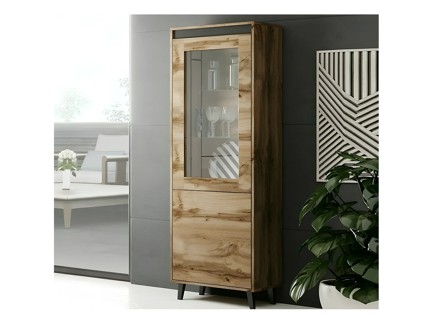 Vitrine NORDIS cm avec étagères vitrine, bibliothèque en chêne wotan de haute qualité