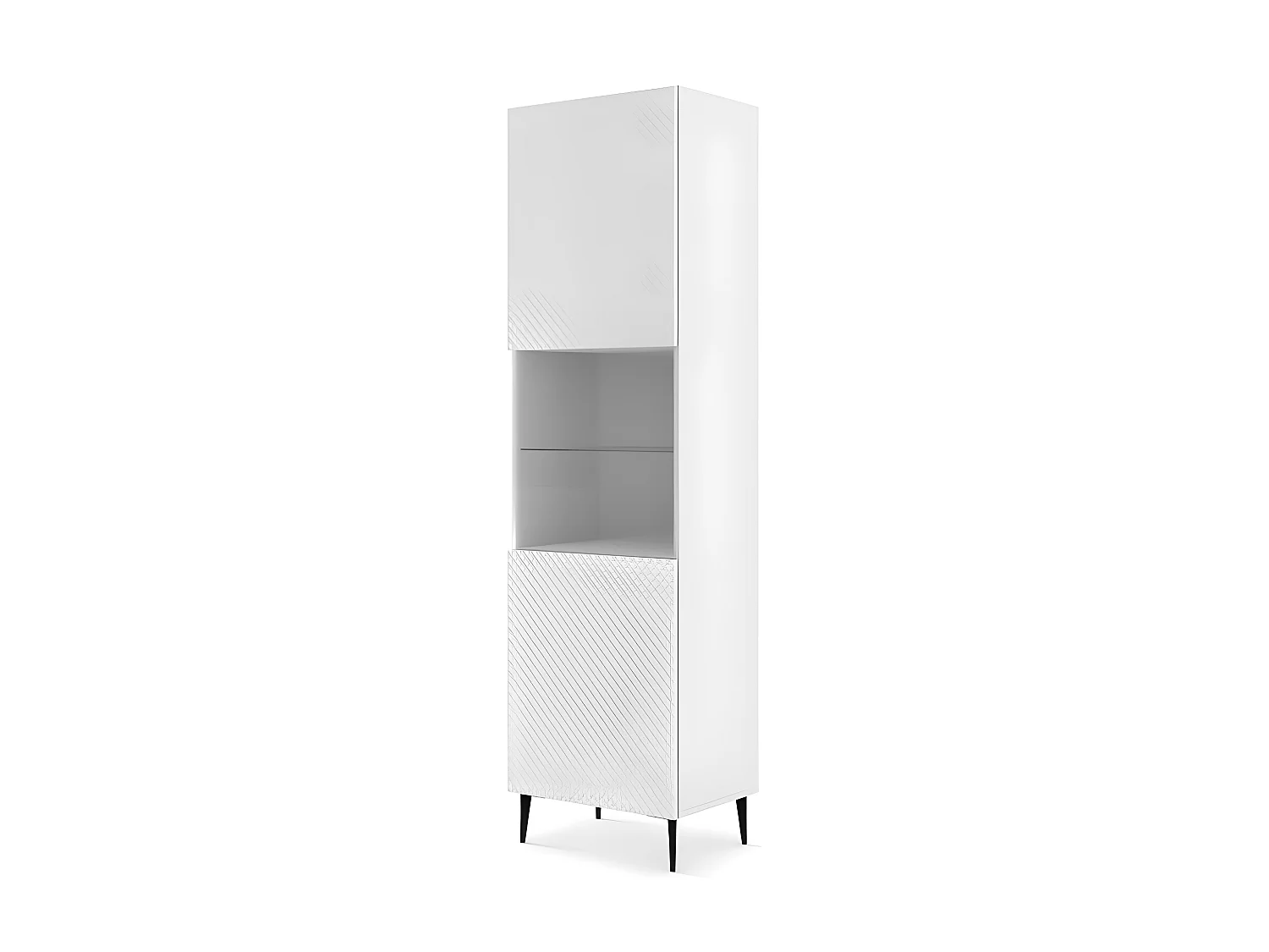 Vitrine avec étagères sur pied Blanc Mat 60x42x217 RAVI C DIAMANT Pied Cadré noir
