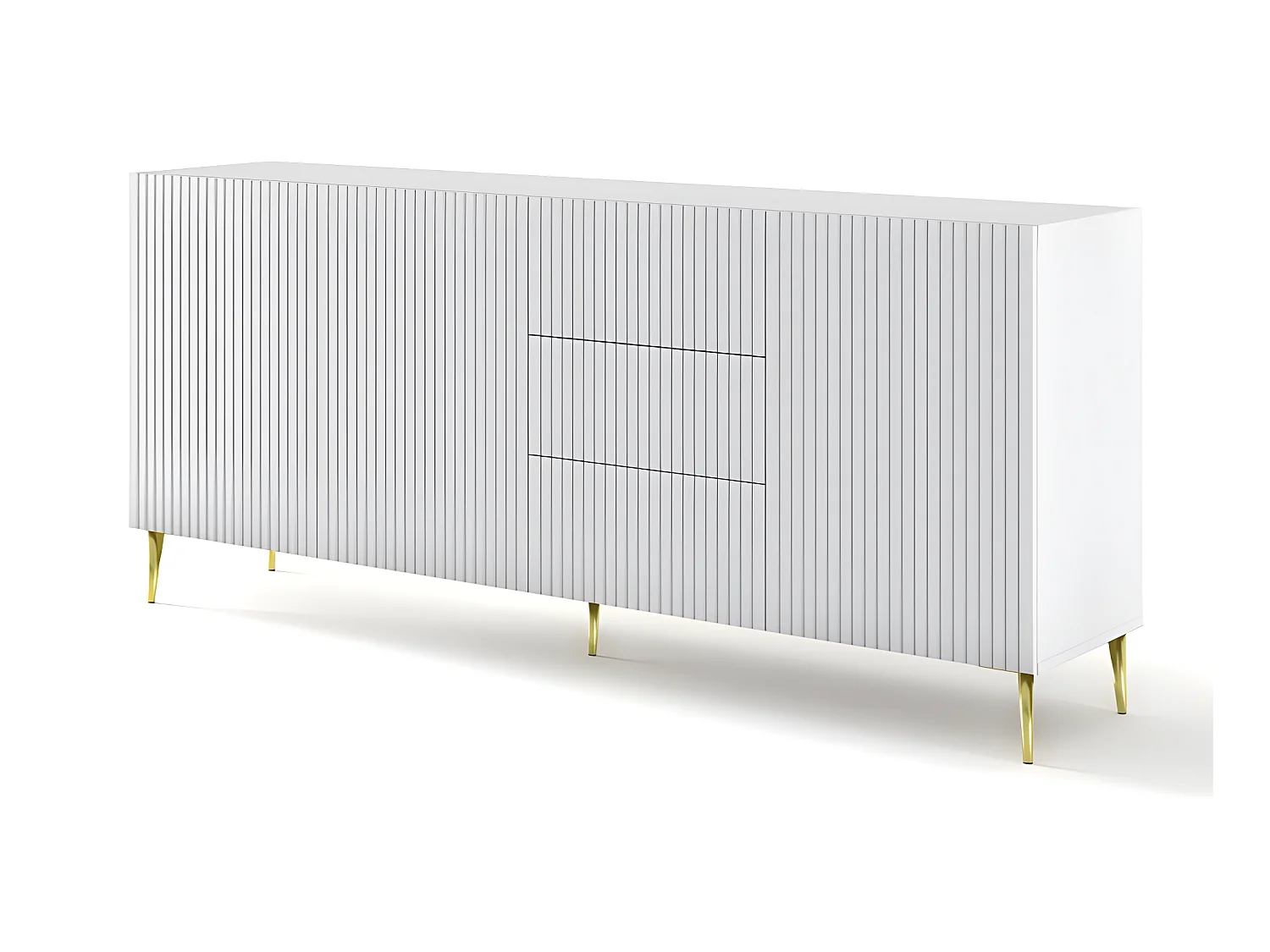 Commode de rangement Meuble universel Blanc Mat 200x42x87 RAVI B FILET 2D3S Pied or