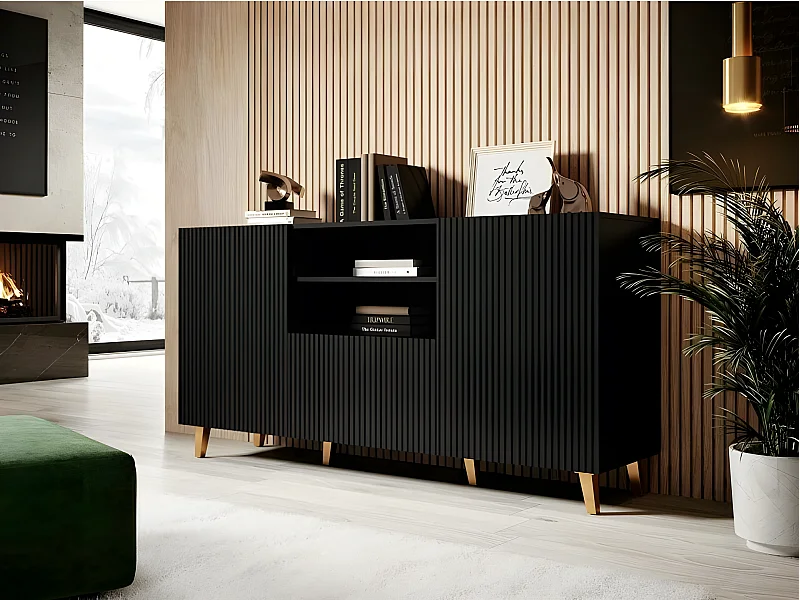 Commode de rangement Meuble universel NOIR 150x83x40cm PALACE élegant sur pieds