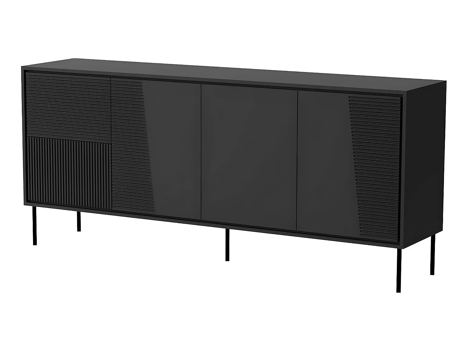 Commode de rangement Meuble universel Noir mat 200x88x45cm ADANA sur pieds avec 4 portes