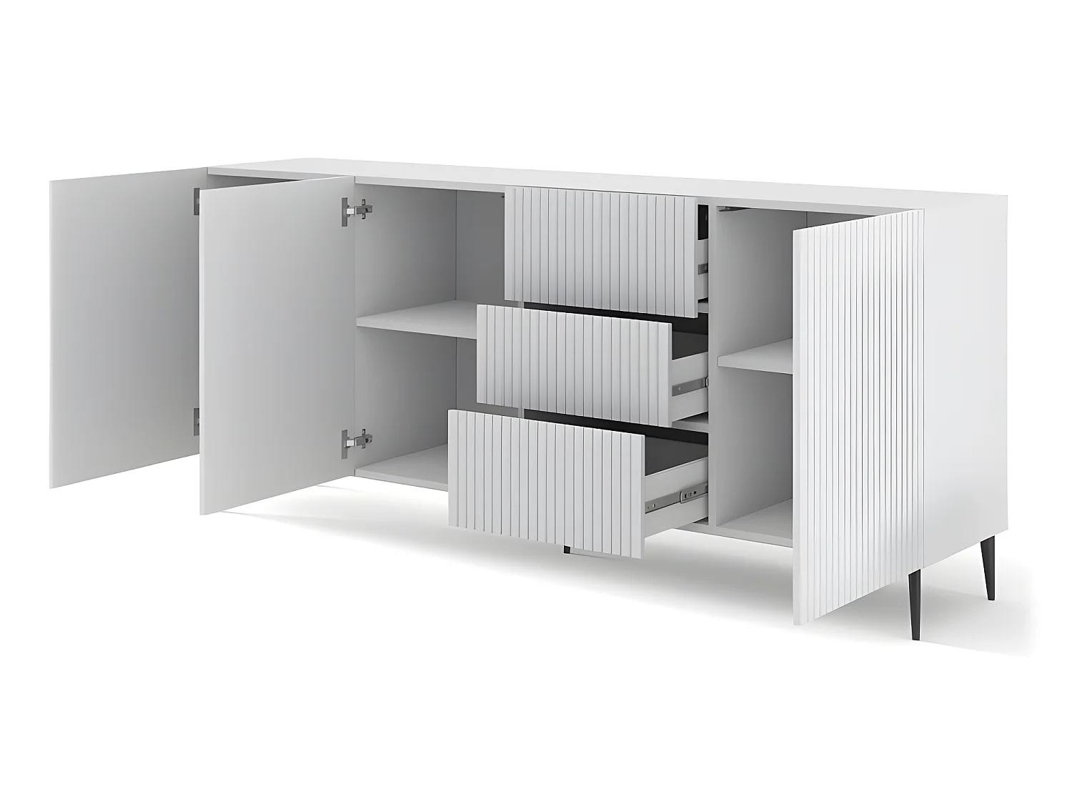 Commode de rangement Meuble universel Blanc Mat 200x42x87 RAVI B FILET 2D3S Pied Noir