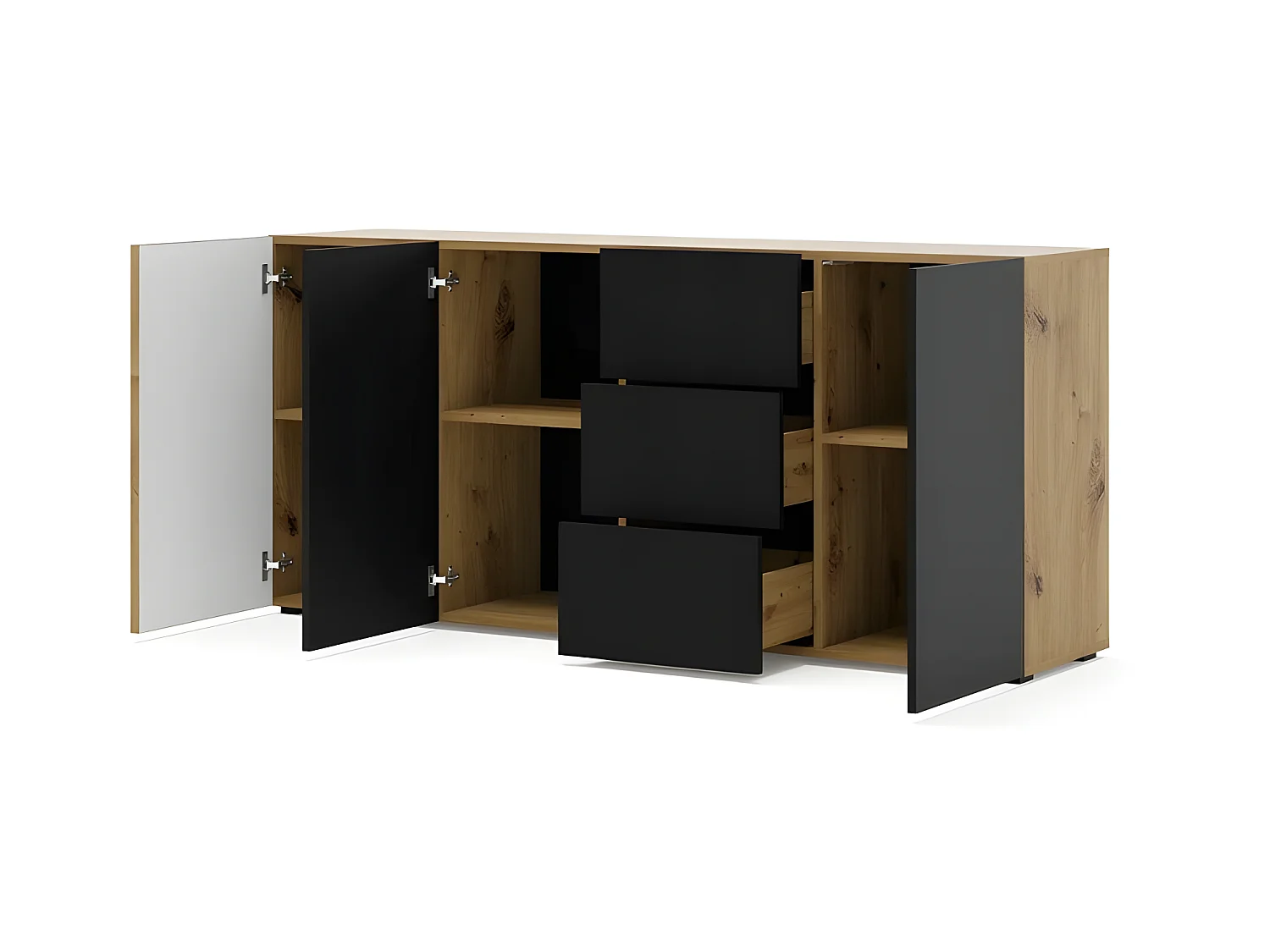 Commode de rangement Meuble Noir/Chêne artisanale 180x42x82cm AURIS 3D3S