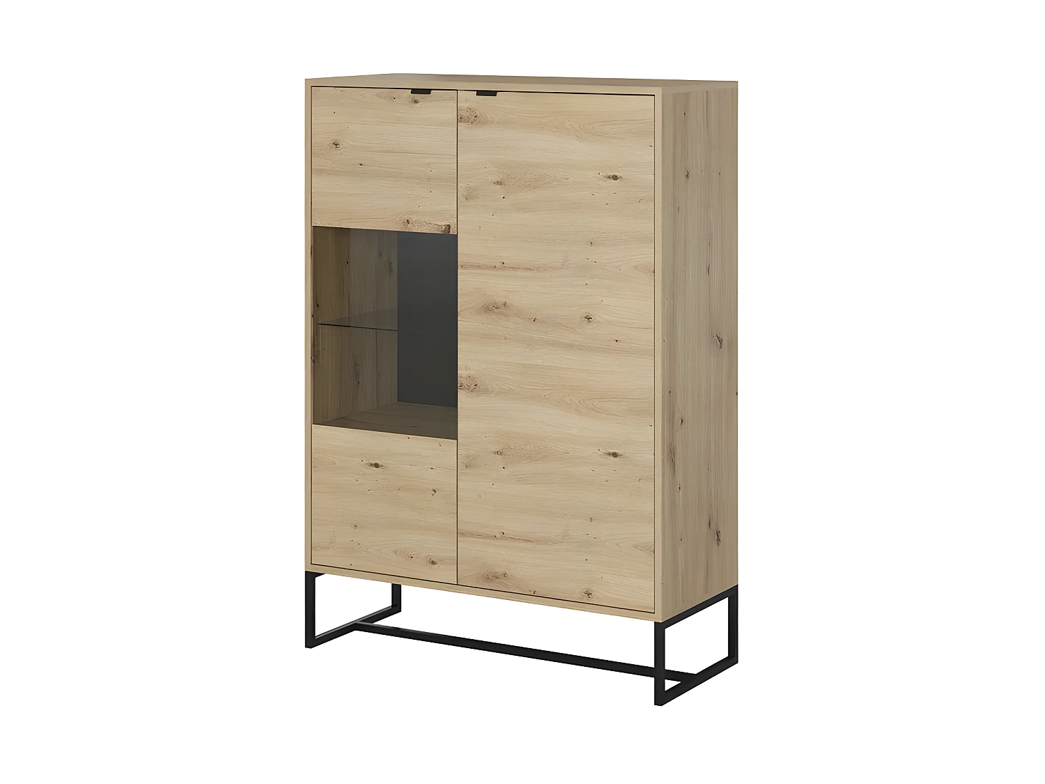 Commode universel 93cm métal chêne artisanal avec tiroirs et porte en verre modèle "AMBER AWT93"