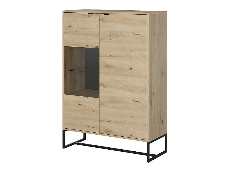 Commode universel 93cm métal chêne artisanal avec tiroirs et porte en verre modèle "AMBER AWT93"