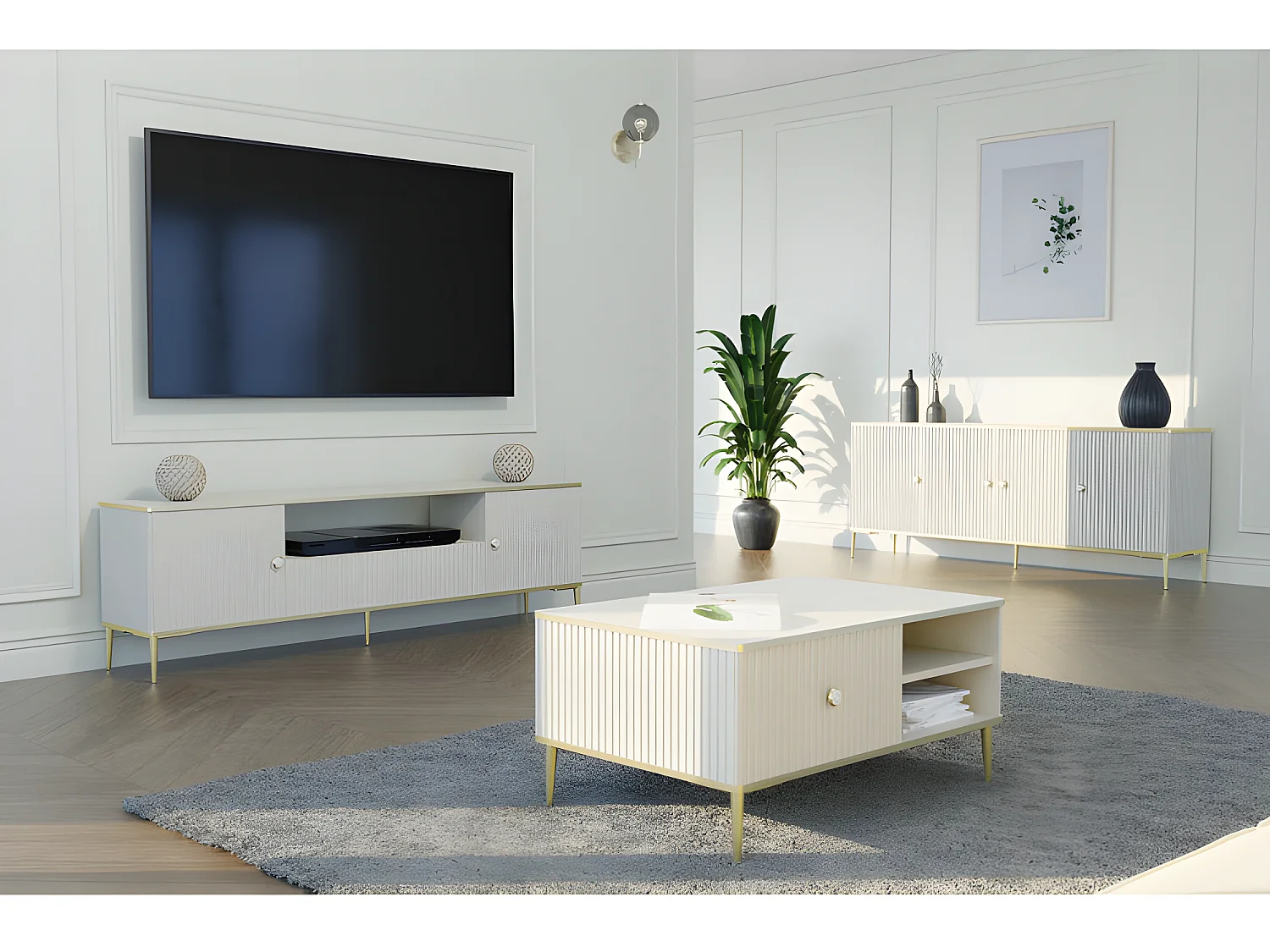 Commode de rangement Meuble universel Cachemir 182x73x40cm PETOR sur pieds avec 4 portes