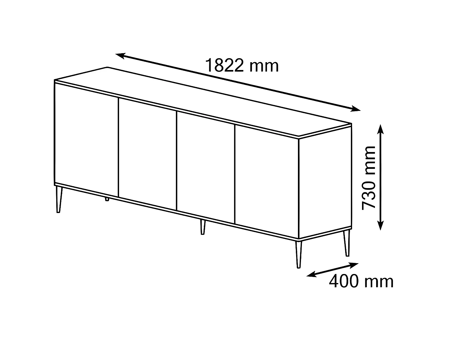 Commode de rangement Meuble universel Cachemir 182x73x40cm PETOR sur pieds avec 4 portes