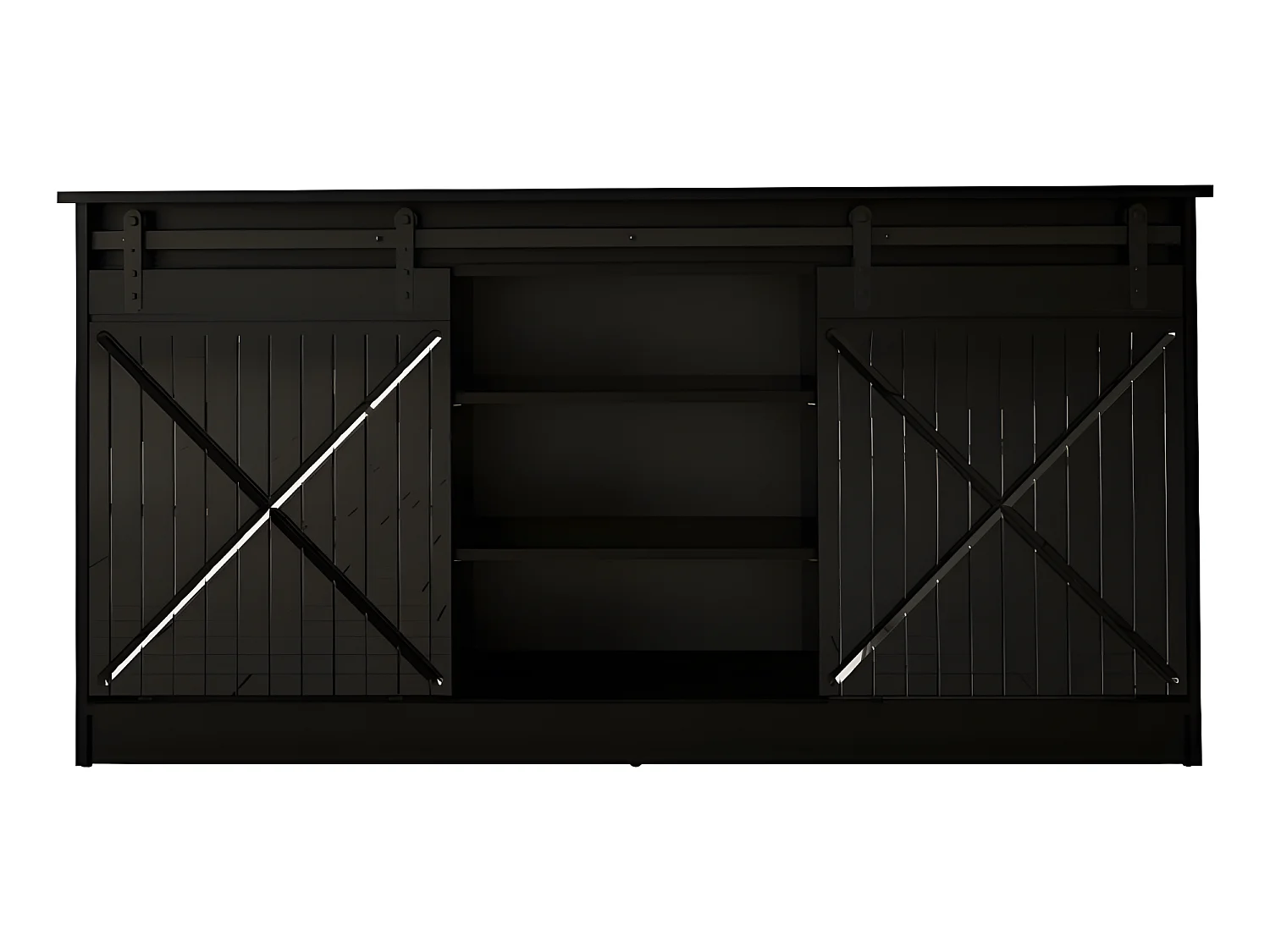 Commode de rangement Meuble universel Noir 160x81x35cm GRANGE porte coulissante