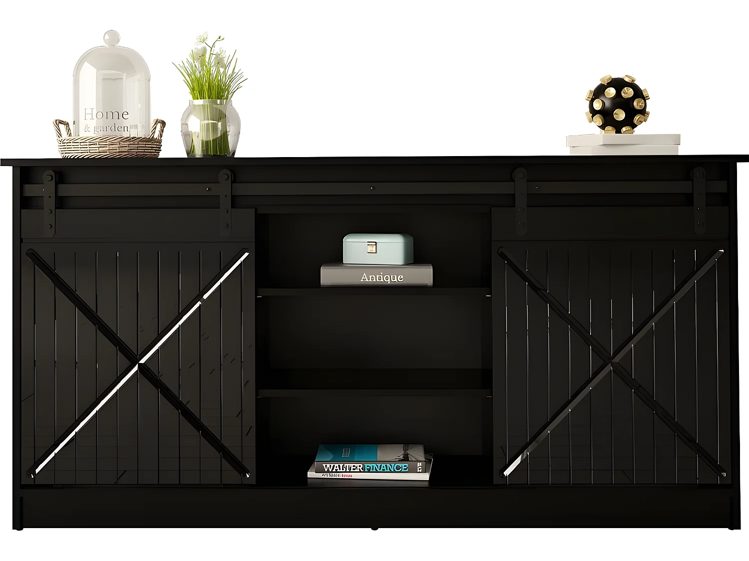 Commode de rangement Meuble universel Noir 160x81x35cm GRANGE porte coulissante