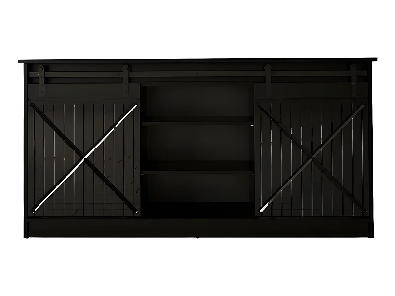 Commode de rangement Meuble universel Noir 160x81x35cm GRANGE porte coulissante