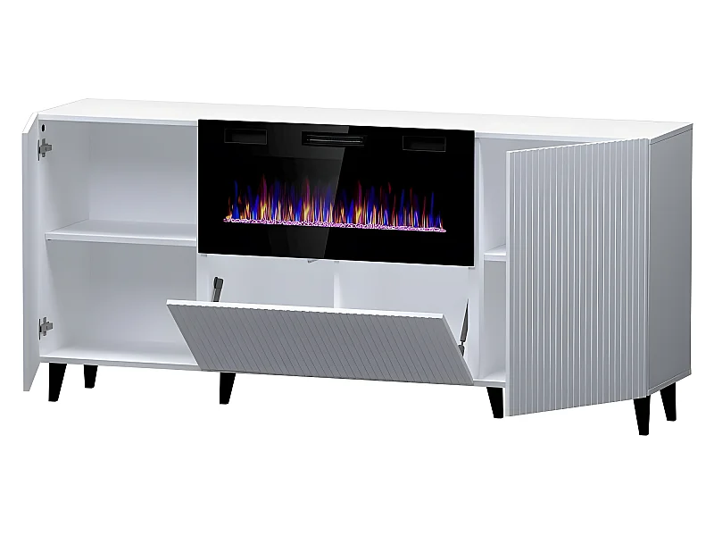 Commode de rangement Meuble Blanc Avec Cheminée chauffante 180x83x40cm PALACE sur pieds